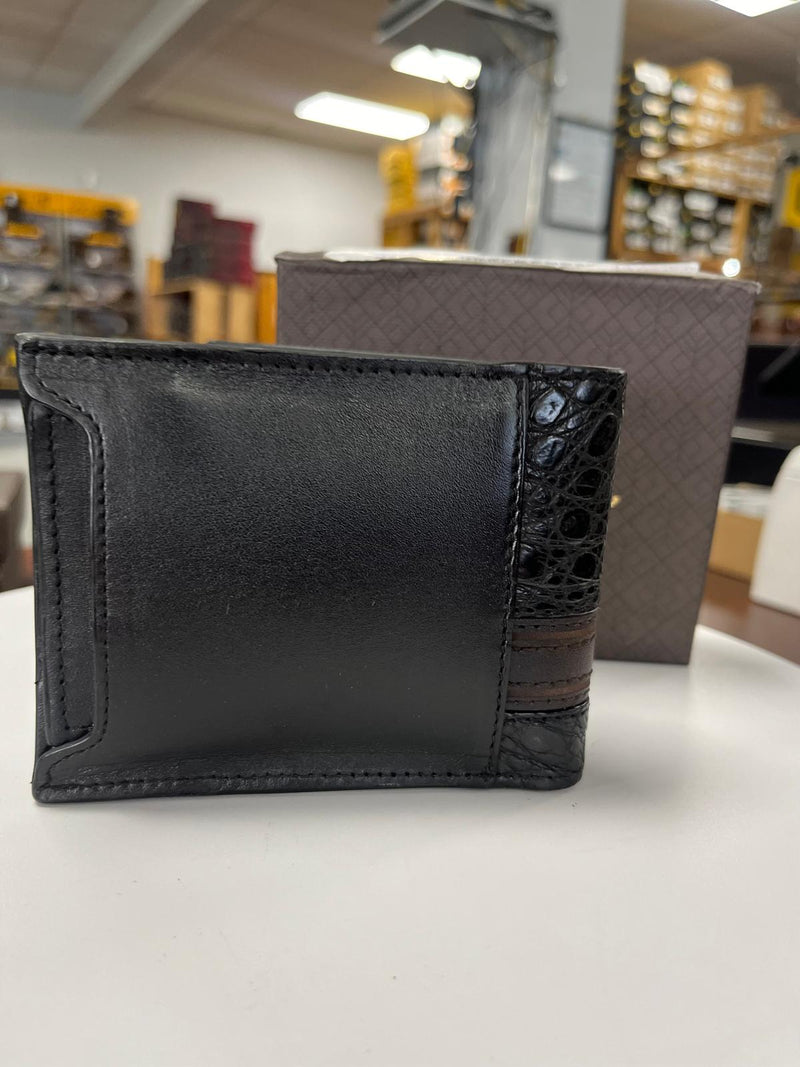 CUADRA Men's Plunge Black Exotic Stitching Wallet DU509