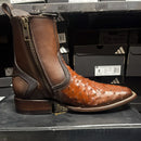 CUADRA Men's Luxury Textured Ostrich Leather Ankle Western Boot