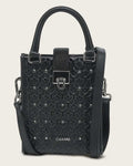 CUADRA Geometric Top Handle Genuine Leather Handbag, Black