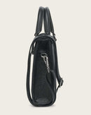 CUADRA Women's Geometric Top Handle Genuine Bovine Leather Handbag, Black