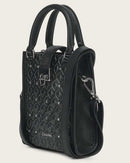 CUADRA Women's Geometric Top Handle Genuine Bovine Leather Handbag, Black