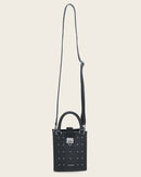 CUADRA Women's Geometric Top Handle Genuine Bovine Leather Handbag, Black
