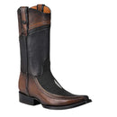 CUADRA Men's Leather Stingray Laser Narrow Square Toe Western Boot, Black