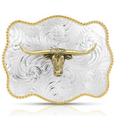 MONTANA Silversmiths Bold Engraved Scalloped Buckle With Longhorn