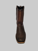 El General Men's Genuine Leather Woven Pattern with Zipper Narrow Toe Western Boot