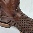 El General Men's Genuine Leather Woven Pattern with Zipper Narrow Toe Western Boot