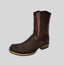 El General Men's Genuine Leather Woven Pattern with Zipper Narrow Toe Western Boot