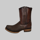 El General Men's Genuine Leather Woven Pattern with Zipper Narrow Toe Western Boot