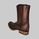 El General Men's Genuine Leather Woven Pattern with Zipper Narrow Toe Western Boot