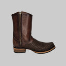 El General Men's Genuine Leather Woven Pattern with Zipper Narrow Toe Western Boot