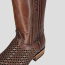 El General Men's Genuine Leather Woven Pattern with Zipper Narrow Toe Western Boot