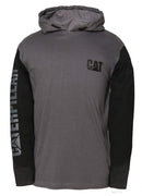 CATERPILLAR Men's UPF Hooded Banner L/S Tee , Dark Grey