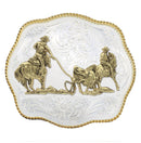 MONTANA SILVERSMITH Scalloped Western Belt Buckle Team Ropers 1930